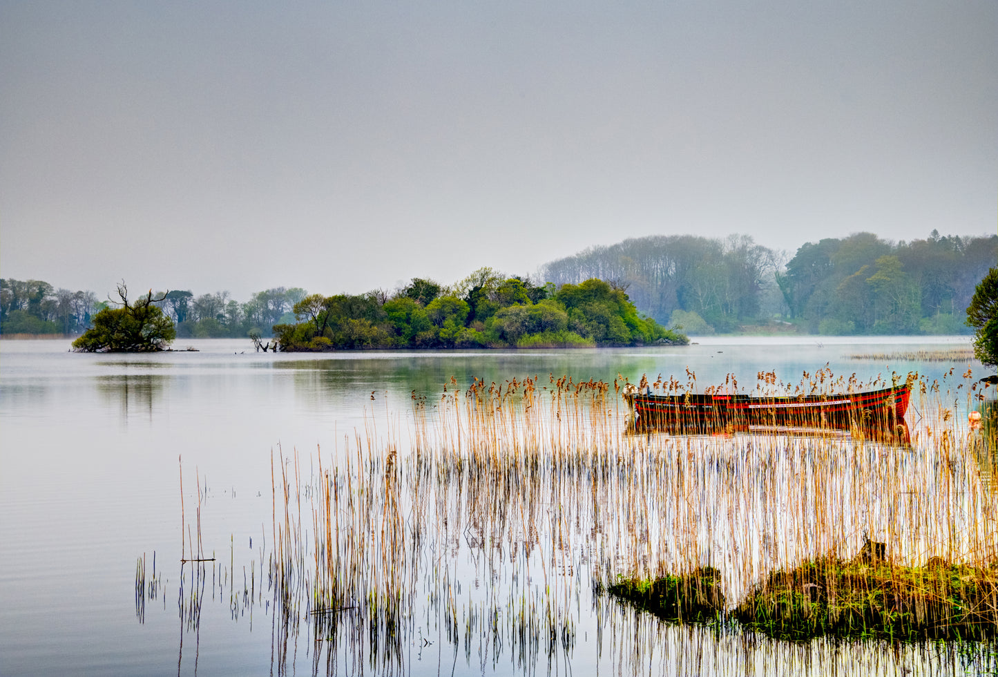 IR0015 - Red Boat on Foggy Morning
