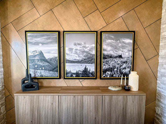 Testimonial - Three Glacier National Park Pictures on Canvas with Black & Gold Floating Frames